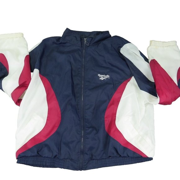 EUC Reebok Color Block Red/White/Blue 1980's VINTAGE ATHLETIC JACKET Men Size XL